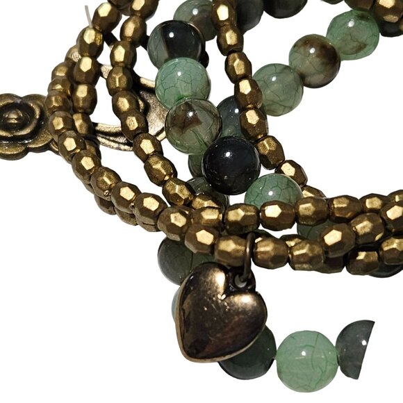 Vintage Beaded Charm Bracelets Bird Flower Green Bronze Beads Lot of 6 - Picture 5 of 8